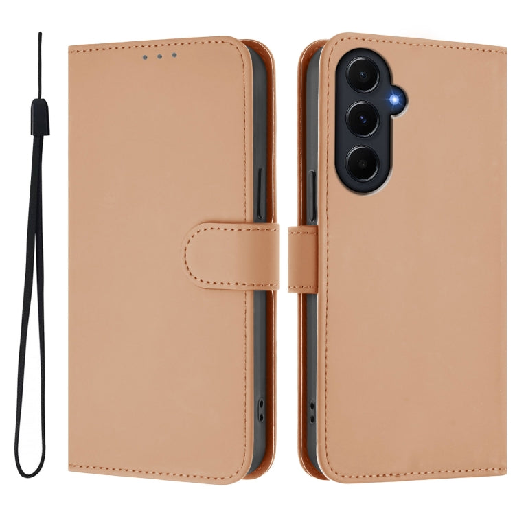 For Samsung Galaxy A55 5G Skin Feel Solid Color Leather Phone Case with Lanyard
