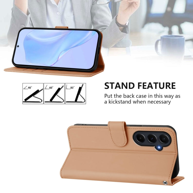 For Samsung Galaxy A55 5G Skin Feel Solid Color Leather Phone Case with Lanyard