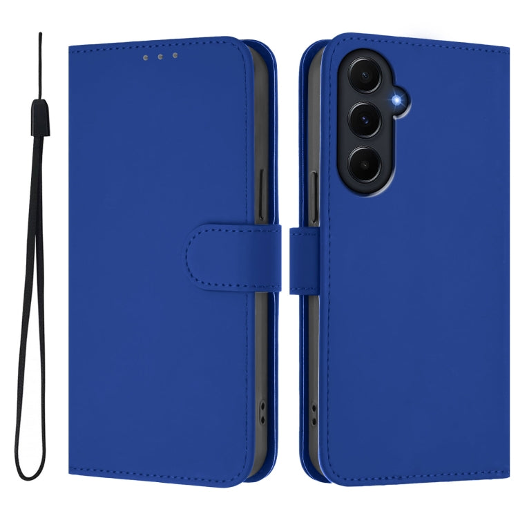 For Samsung Galaxy A55 5G Skin Feel Solid Color Leather Phone Case with Lanyard