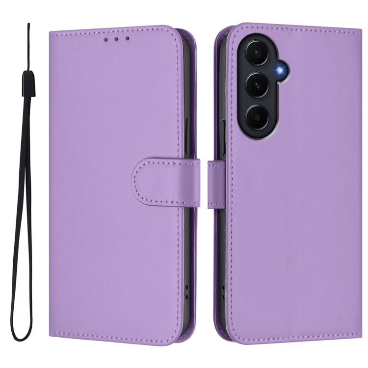 For Samsung Galaxy A55 5G Skin Feel Solid Color Leather Phone Case with Lanyard