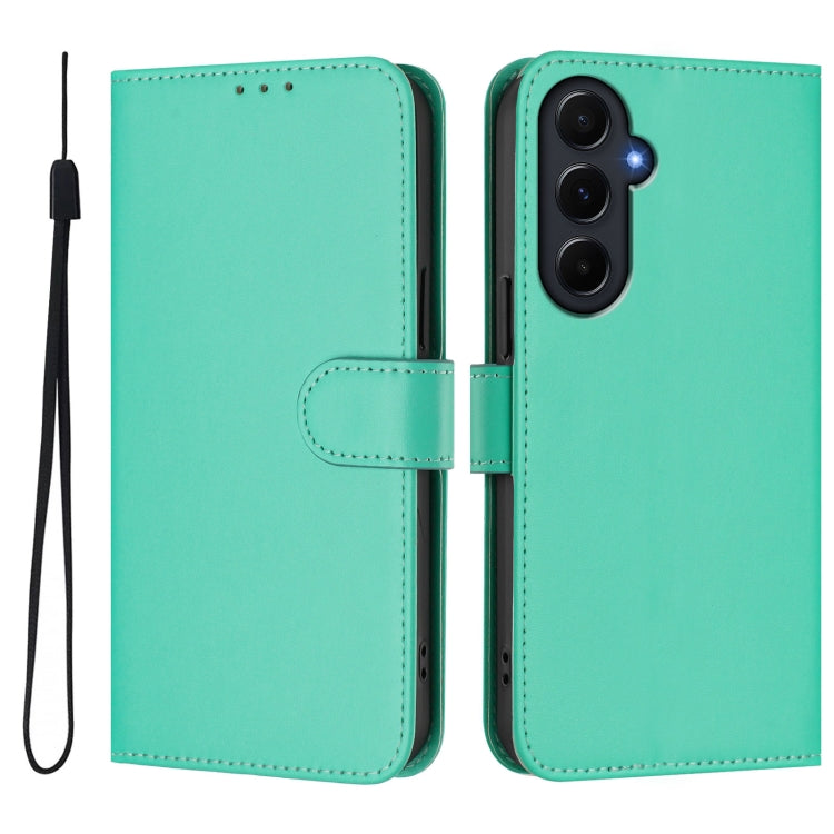For Samsung Galaxy A55 5G Skin Feel Solid Color Leather Phone Case with Lanyard