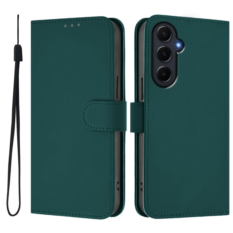 For Samsung Galaxy A55 5G Skin Feel Solid Color Leather Phone Case with Lanyard