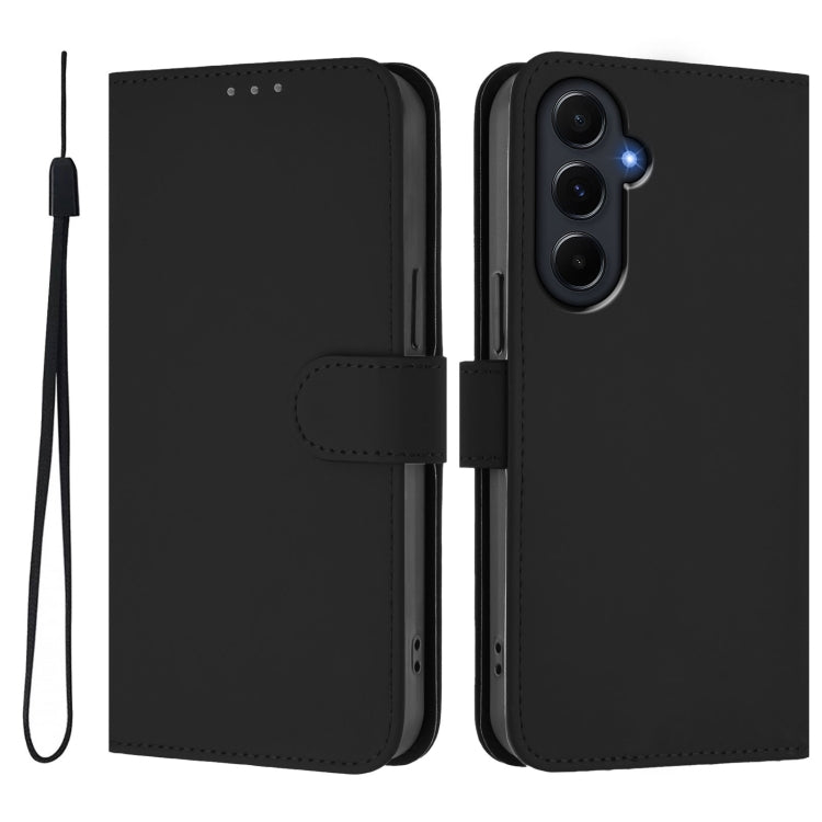 For Samsung Galaxy A55 5G Skin Feel Solid Color Leather Phone Case with Lanyard