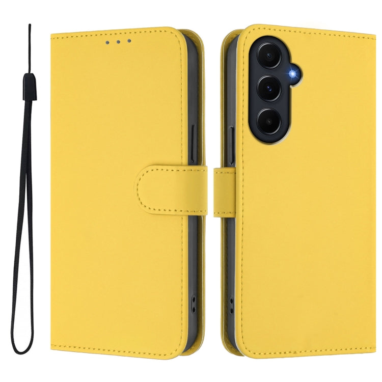 For Samsung Galaxy A55 5G Skin Feel Solid Color Leather Phone Case with Lanyard