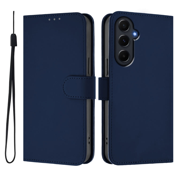 For Samsung Galaxy A55 5G Skin Feel Solid Color Leather Phone Case with Lanyard