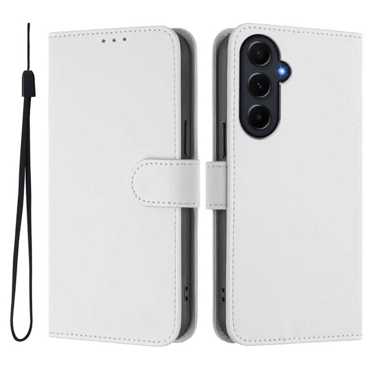 For Samsung Galaxy A55 5G Skin Feel Solid Color Leather Phone Case with Lanyard
