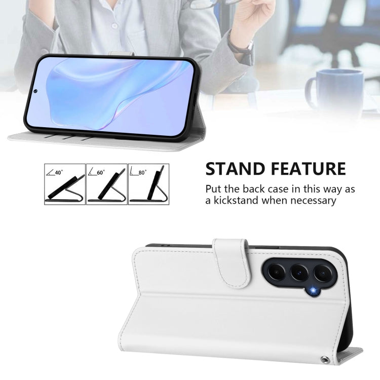 For Samsung Galaxy A55 5G Skin Feel Solid Color Leather Phone Case with Lanyard
