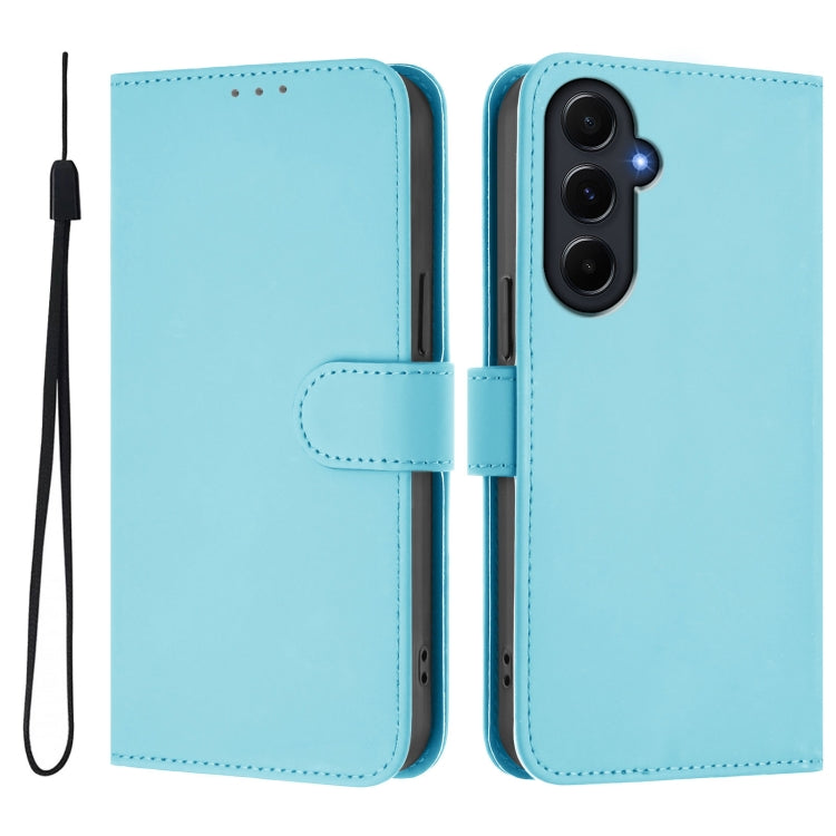 For Samsung Galaxy A55 5G Skin Feel Solid Color Leather Phone Case with Lanyard