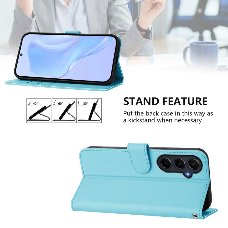 For Samsung Galaxy A55 5G Skin Feel Solid Color Leather Phone Case with Lanyard