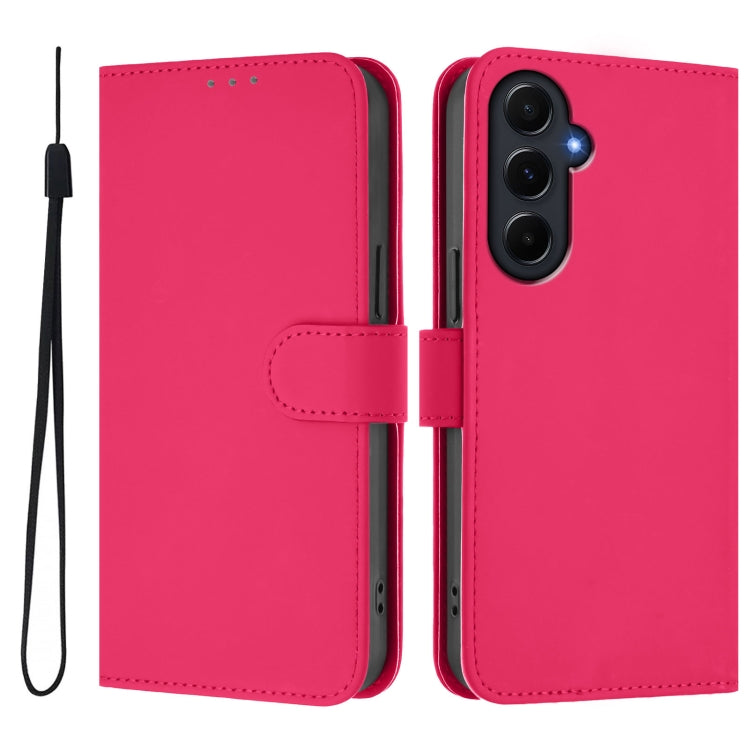 For Samsung Galaxy A55 5G Skin Feel Solid Color Leather Phone Case with Lanyard