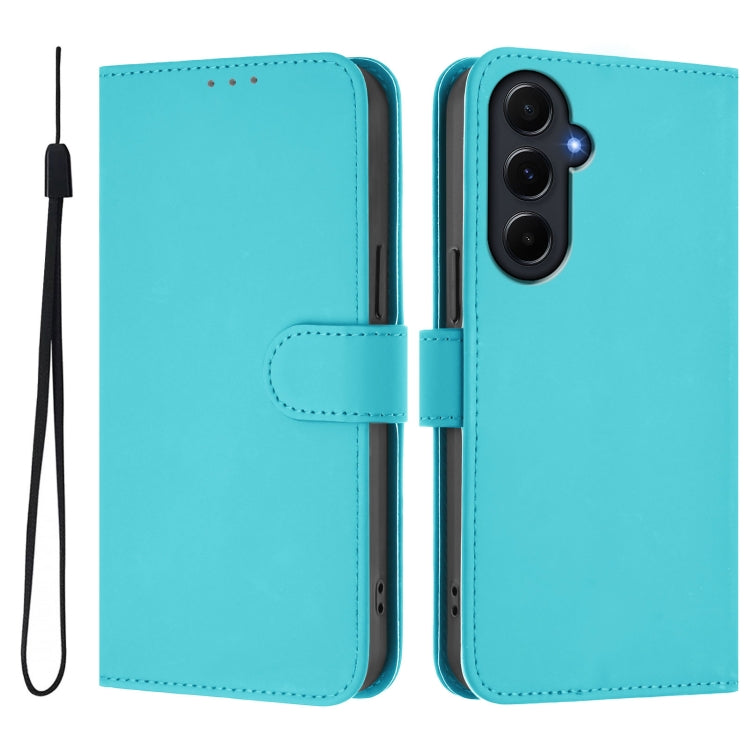 For Samsung Galaxy A55 5G Skin Feel Solid Color Leather Phone Case with Lanyard