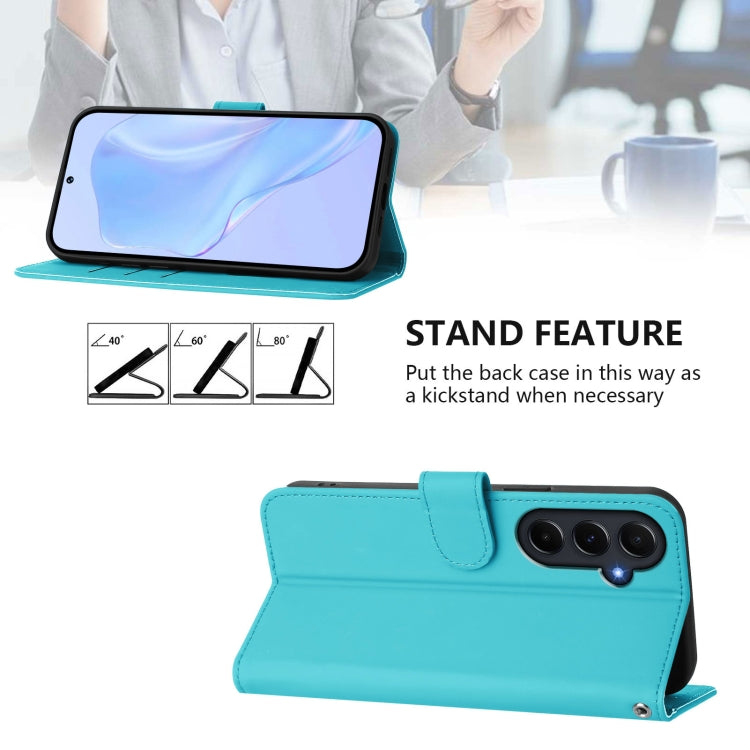 For Samsung Galaxy A55 5G Skin Feel Solid Color Leather Phone Case with Lanyard