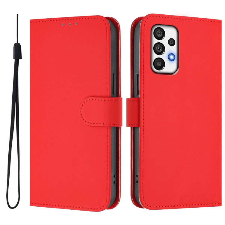 For Samsung Galaxy A73 5G Skin Feel Solid Color Leather Phone Case with Lanyard