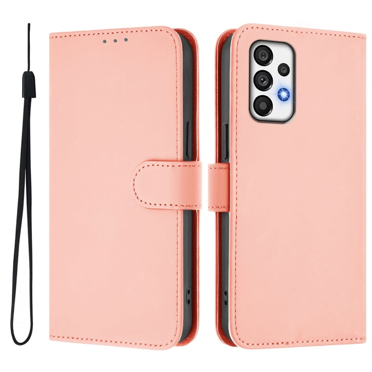 For Samsung Galaxy A73 5G Skin Feel Solid Color Leather Phone Case with Lanyard