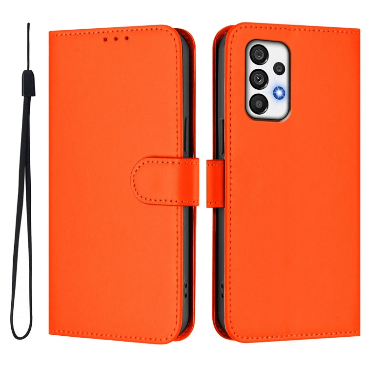 For Samsung Galaxy A73 5G Skin Feel Solid Color Leather Phone Case with Lanyard