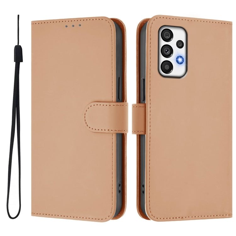 For Samsung Galaxy A73 5G Skin Feel Solid Color Leather Phone Case with Lanyard