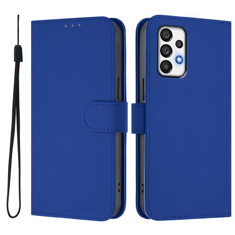 For Samsung Galaxy A73 5G Skin Feel Solid Color Leather Phone Case with Lanyard