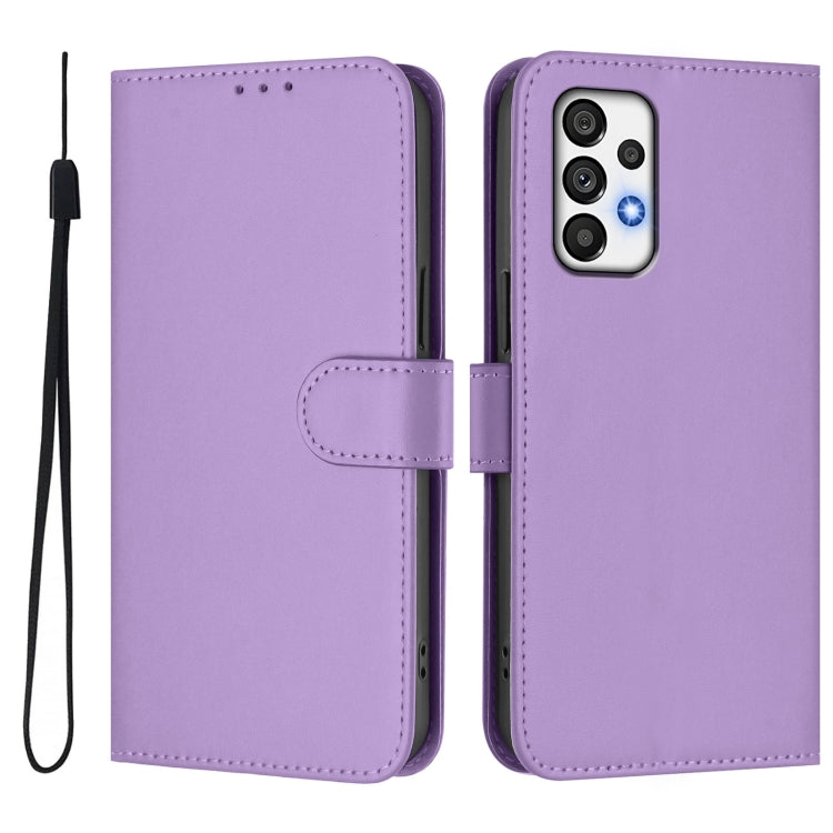 For Samsung Galaxy A73 5G Skin Feel Solid Color Leather Phone Case with Lanyard