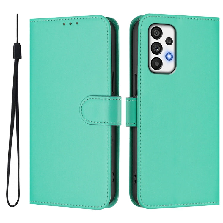 For Samsung Galaxy A73 5G Skin Feel Solid Color Leather Phone Case with Lanyard