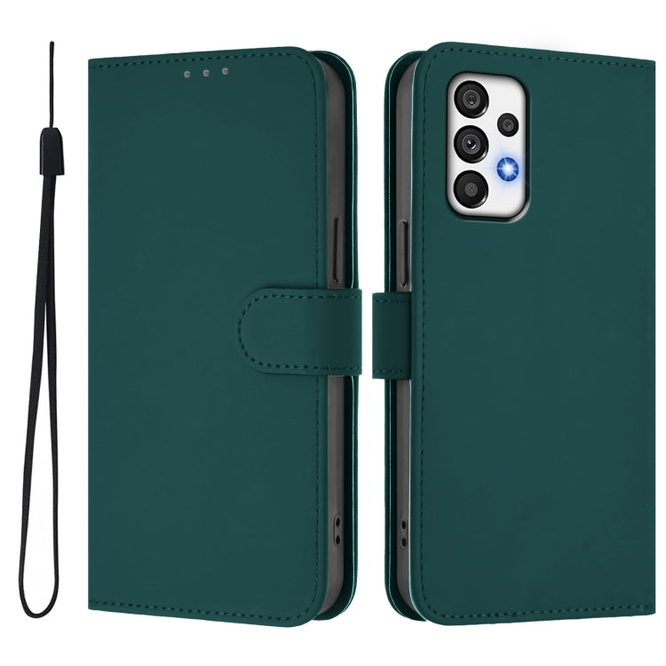 For Samsung Galaxy A73 5G Skin Feel Solid Color Leather Phone Case with Lanyard