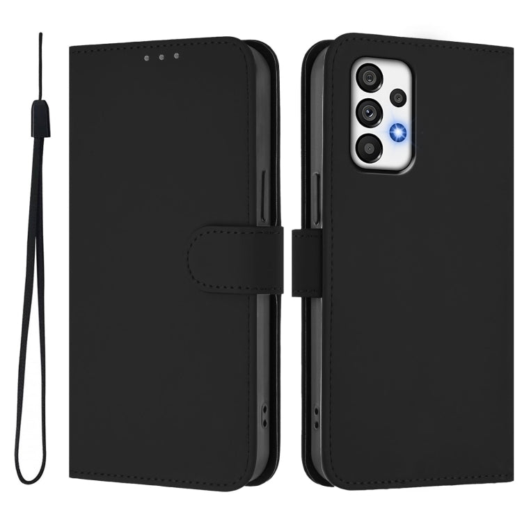 For Samsung Galaxy A73 5G Skin Feel Solid Color Leather Phone Case with Lanyard