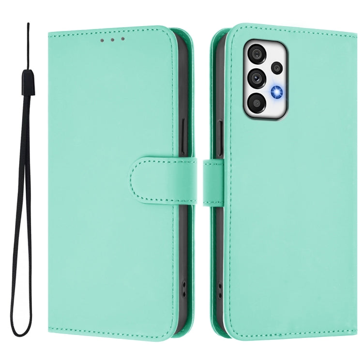 For Samsung Galaxy A73 5G Skin Feel Solid Color Leather Phone Case with Lanyard