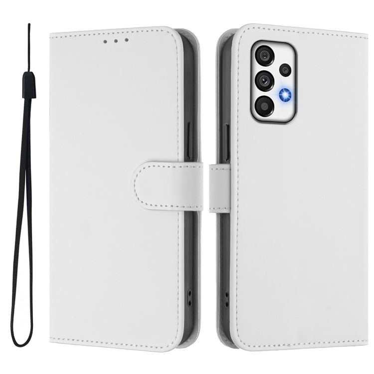 For Samsung Galaxy A73 5G Skin Feel Solid Color Leather Phone Case with Lanyard