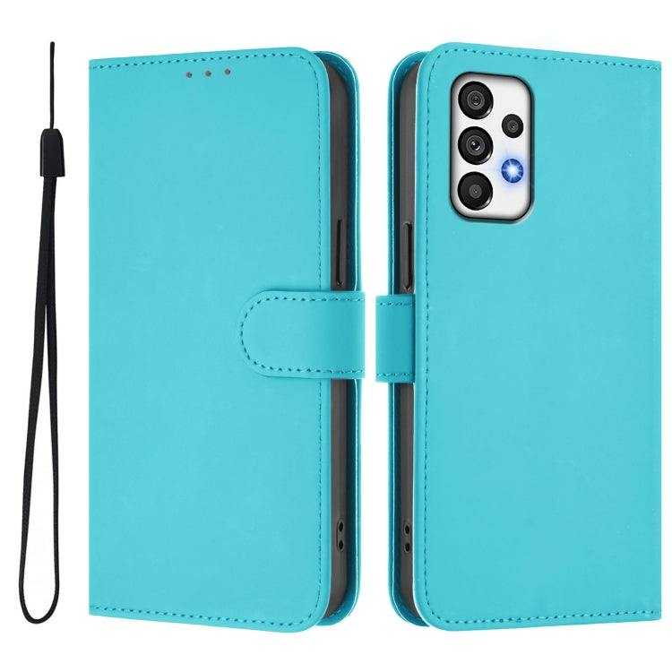 For Samsung Galaxy A73 5G Skin Feel Solid Color Leather Phone Case with Lanyard