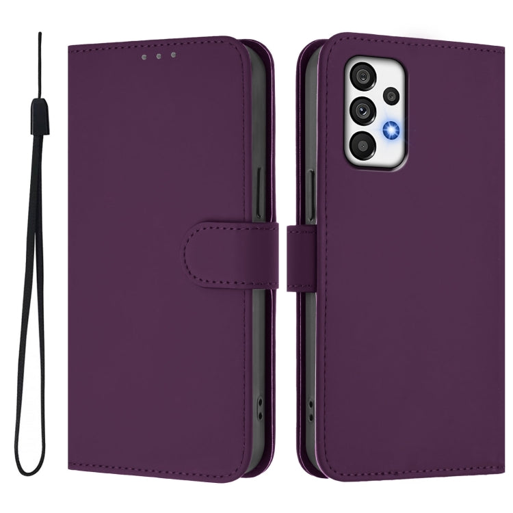 For Samsung Galaxy A73 5G Skin Feel Solid Color Leather Phone Case with Lanyard