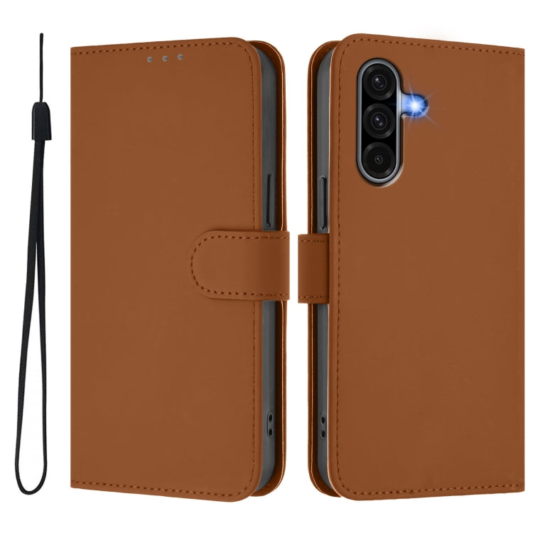 For Samsung Galaxy A36 5G Skin Feel Solid Color Leather Phone Case with Lanyard