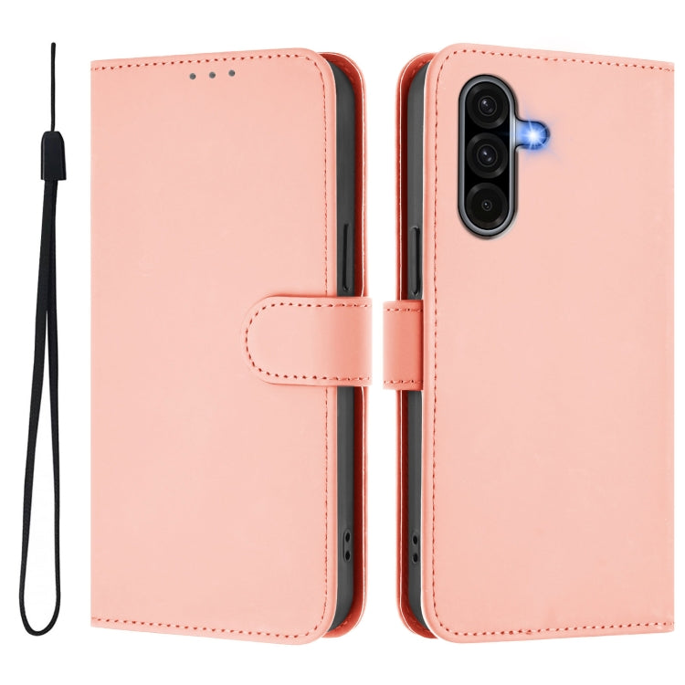 For Samsung Galaxy A56 5G Skin Feel Solid Color Leather Phone Case with Lanyard