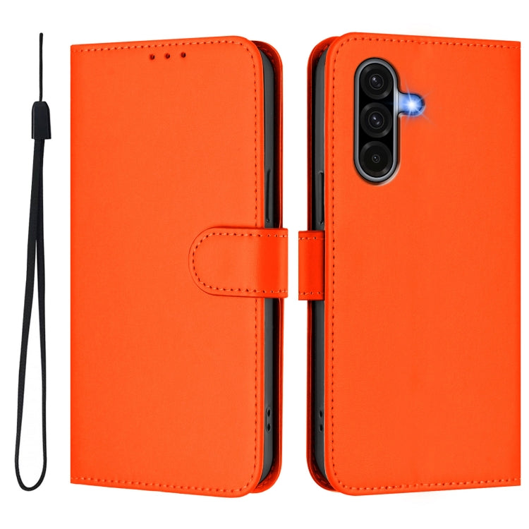 For Samsung Galaxy A56 5G Skin Feel Solid Color Leather Phone Case with Lanyard