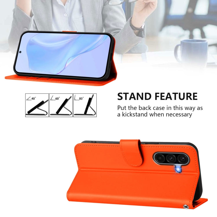 For Samsung Galaxy A56 5G Skin Feel Solid Color Leather Phone Case with Lanyard