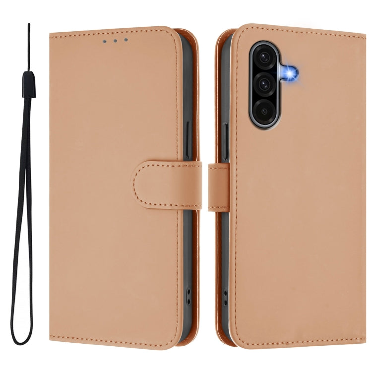 For Samsung Galaxy A56 5G Skin Feel Solid Color Leather Phone Case with Lanyard