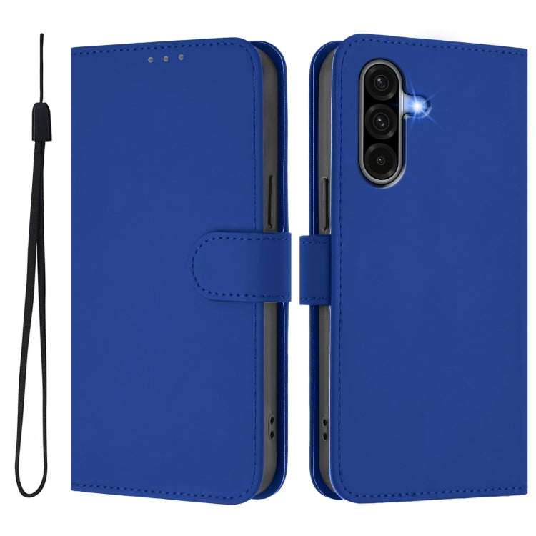 For Samsung Galaxy A56 5G Skin Feel Solid Color Leather Phone Case with Lanyard