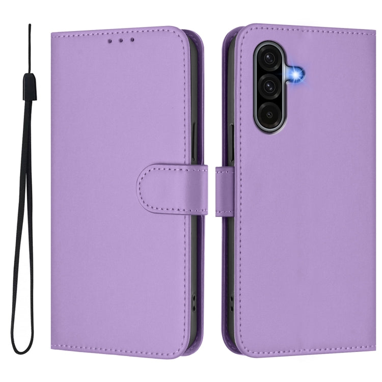 For Samsung Galaxy A56 5G Skin Feel Solid Color Leather Phone Case with Lanyard