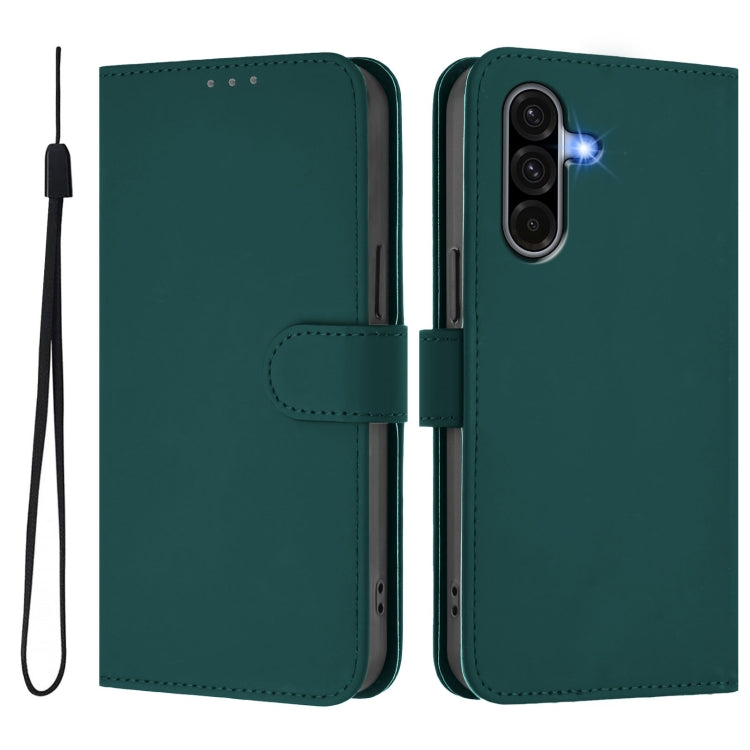 For Samsung Galaxy A56 5G Skin Feel Solid Color Leather Phone Case with Lanyard