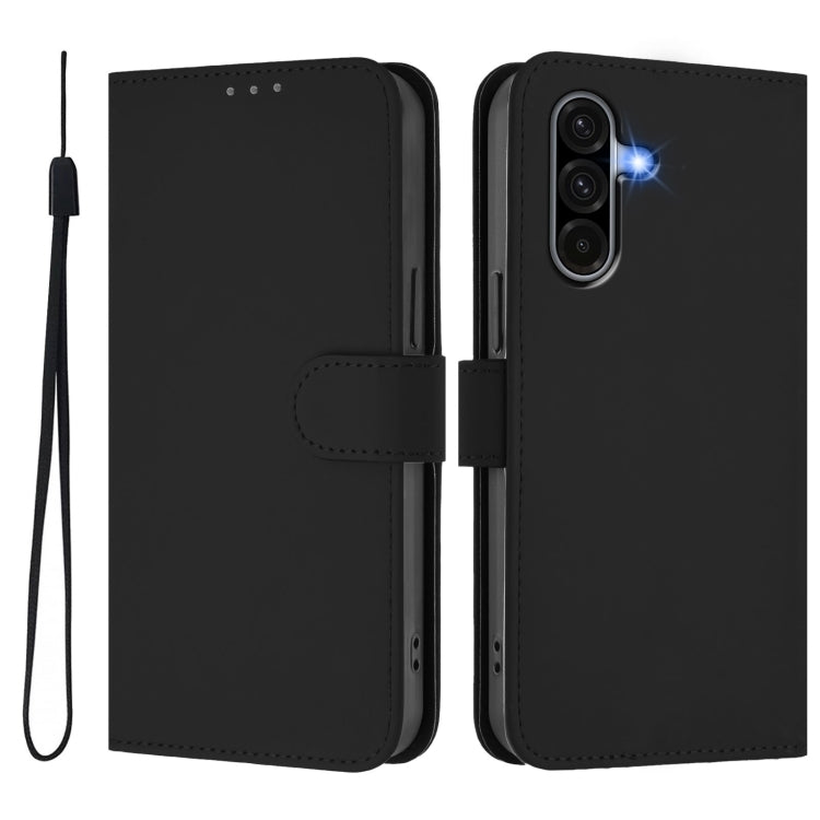 For Samsung Galaxy A56 5G Skin Feel Solid Color Leather Phone Case with Lanyard