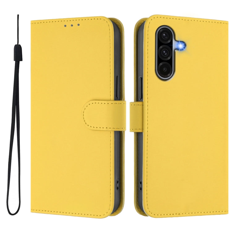 For Samsung Galaxy A56 5G Skin Feel Solid Color Leather Phone Case with Lanyard
