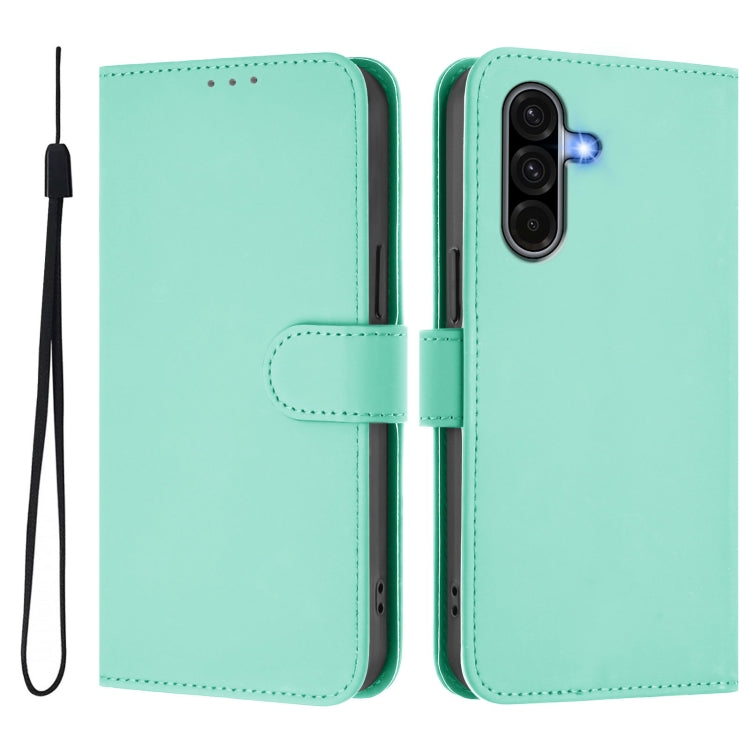 For Samsung Galaxy A56 5G Skin Feel Solid Color Leather Phone Case with Lanyard