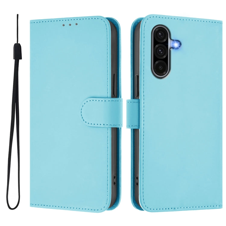 For Samsung Galaxy A56 5G Skin Feel Solid Color Leather Phone Case with Lanyard