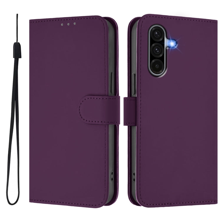 For Samsung Galaxy A56 5G Skin Feel Solid Color Leather Phone Case with Lanyard