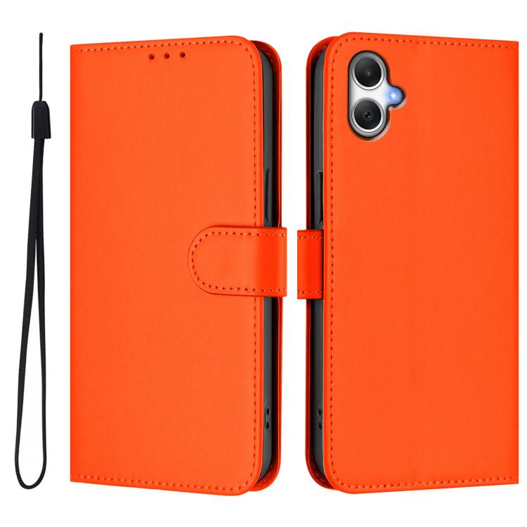 For Samsung Galaxy A07 4G Skin Feel Solid Color Leather Phone Case with Lanyard