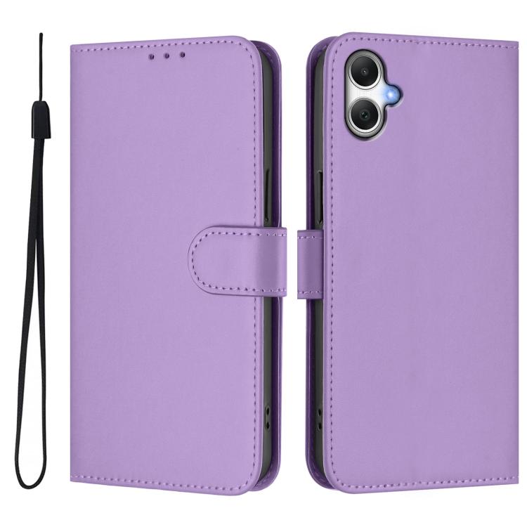 For Samsung Galaxy A07 4G Skin Feel Solid Color Leather Phone Case with Lanyard