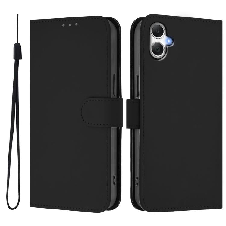 For Samsung Galaxy A07 4G Skin Feel Solid Color Leather Phone Case with Lanyard
