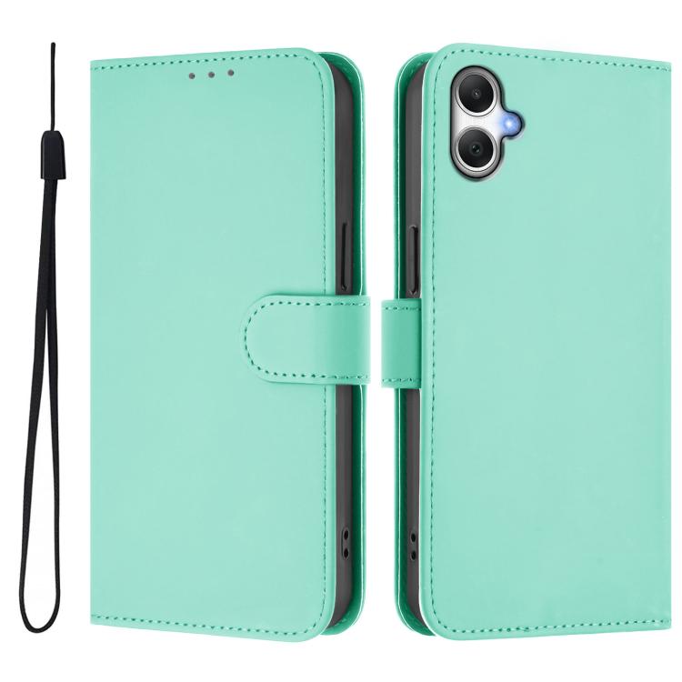 For Samsung Galaxy A07 4G Skin Feel Solid Color Leather Phone Case with Lanyard