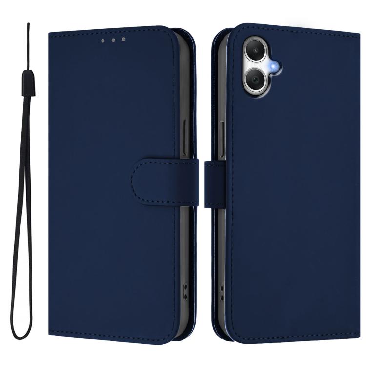 For Samsung Galaxy A07 4G Skin Feel Solid Color Leather Phone Case with Lanyard