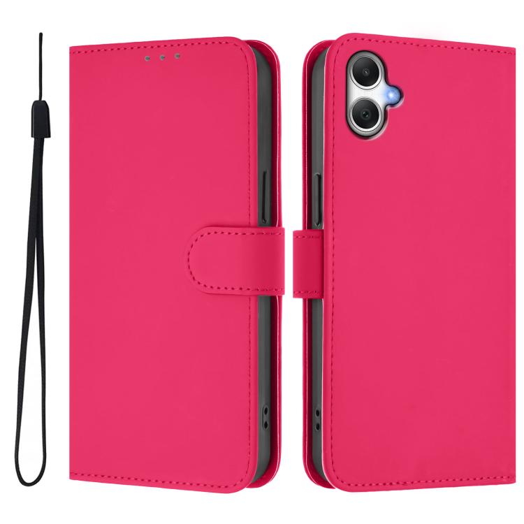 For Samsung Galaxy A07 4G Skin Feel Solid Color Leather Phone Case with Lanyard