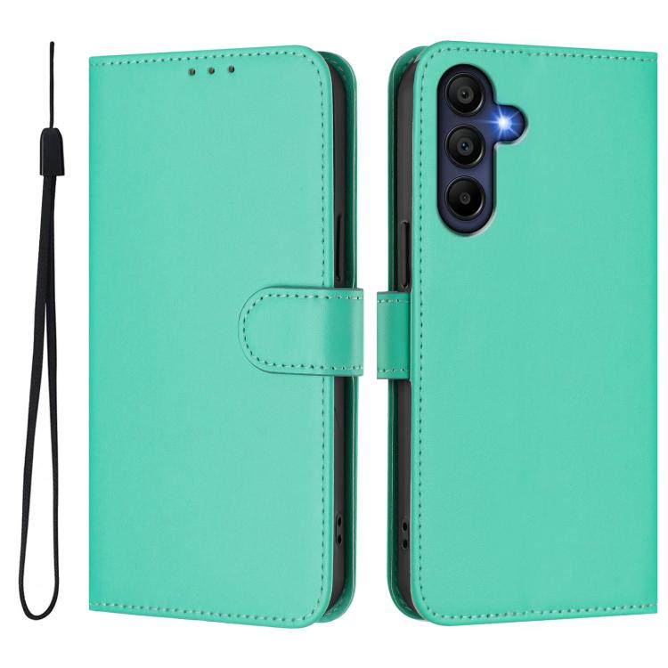 For Samsung Galaxy A17 5G Skin Feel Solid Color Leather Phone Case with Lanyard