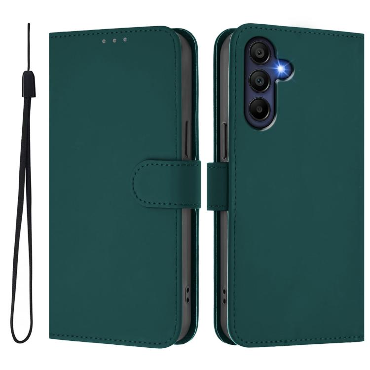 For Samsung Galaxy A17 5G Skin Feel Solid Color Leather Phone Case with Lanyard